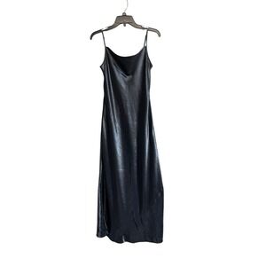 Banana Republic 4P Dark Gray Maxi Slip Dress Satin Spaghetti Straps NIght Out